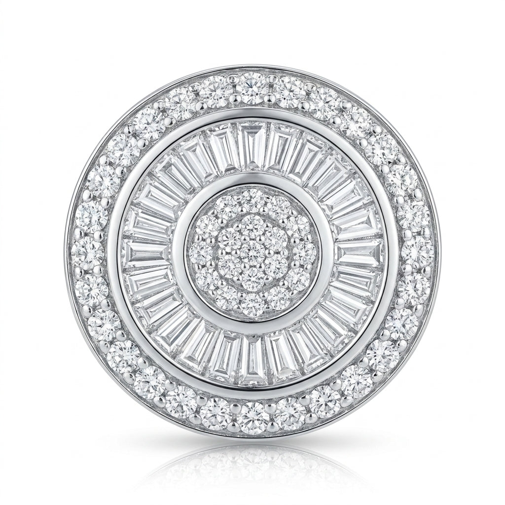 Round Halo Baguette Earring